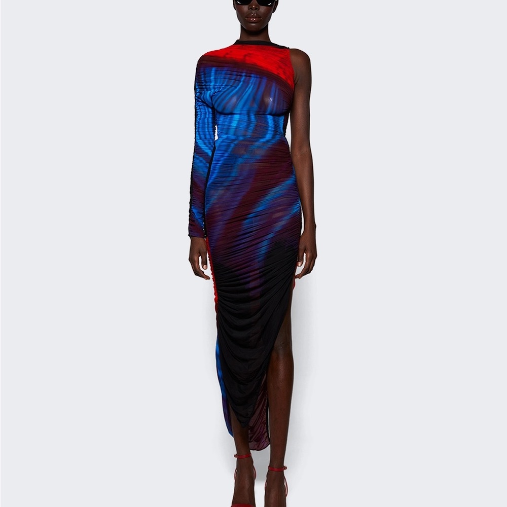Mugler Asymmetrical Red and Blue Dress
